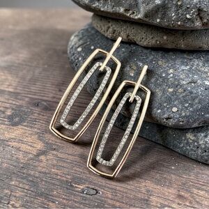 Gold Rhinestone Rectangular Earrings